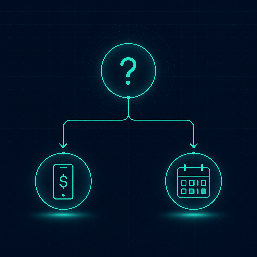 Decision tree splitting one-time SMS verification from monthly rental use cases