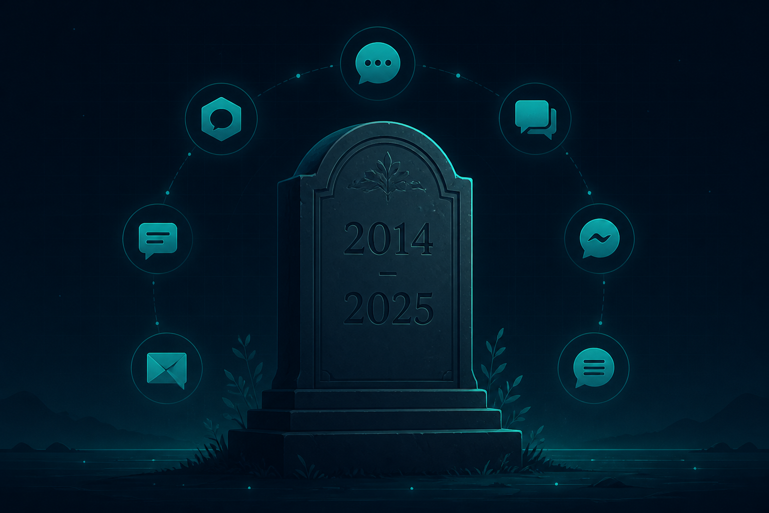 Memorial tombstone for SMS-Activate (2014–2025) surrounded by alternative SMS apps