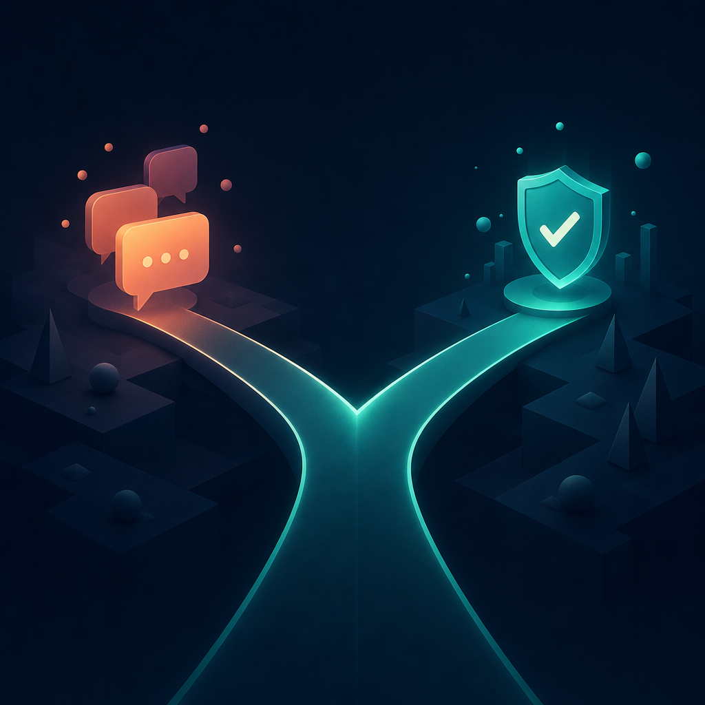 Two diverging paths illustration: free texting vs verification codes